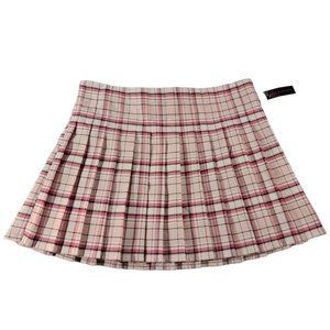 Pink And Black Plaid Pleated Skirt